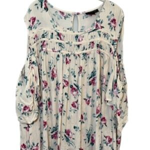 Lane Bryant Floral Blouse - Cream and Pink